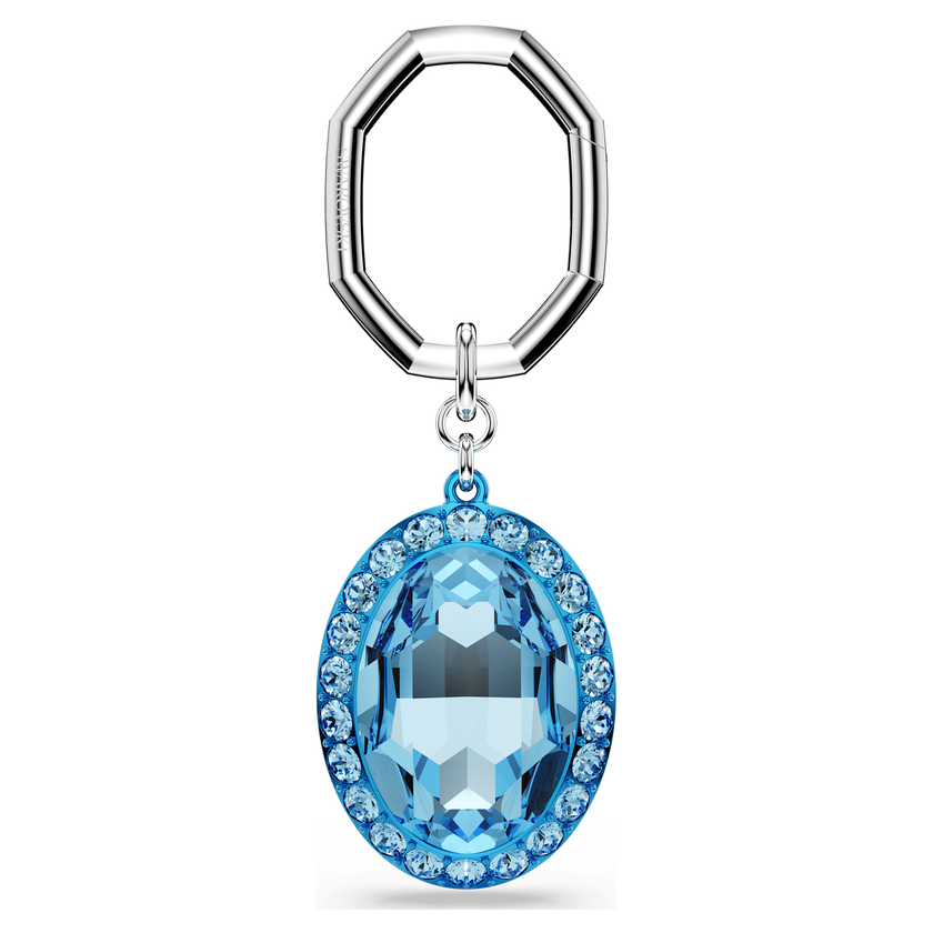 swarovski حلقة مفاتيح، قطع بيضاوي، لون أزرق، لمسة نهائية من معادن مختلطة