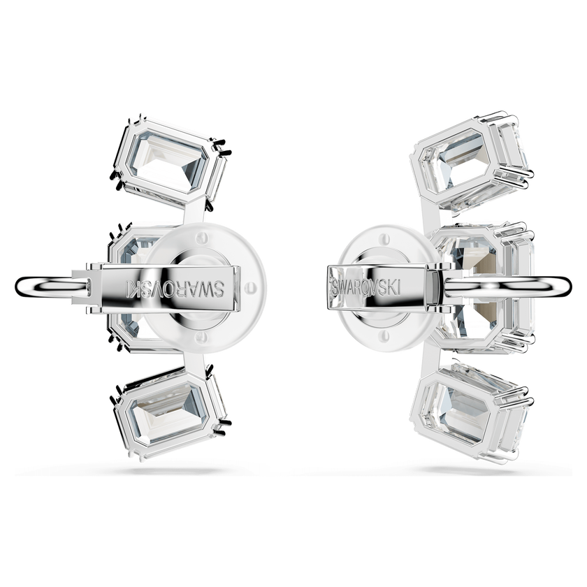 swarovski أقراط بمشبك millenia، قطع مثمن، لون أبيض، طلاء روديوم
