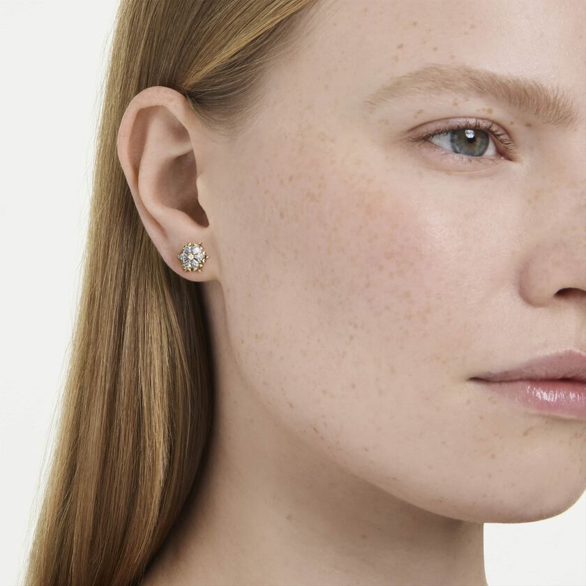 swarovski أقراط دبوسية magic، قطع متنوع، ندفة ثلج، لون أبيض، لمسة نهائية من الذهب عيار 18 قيراط