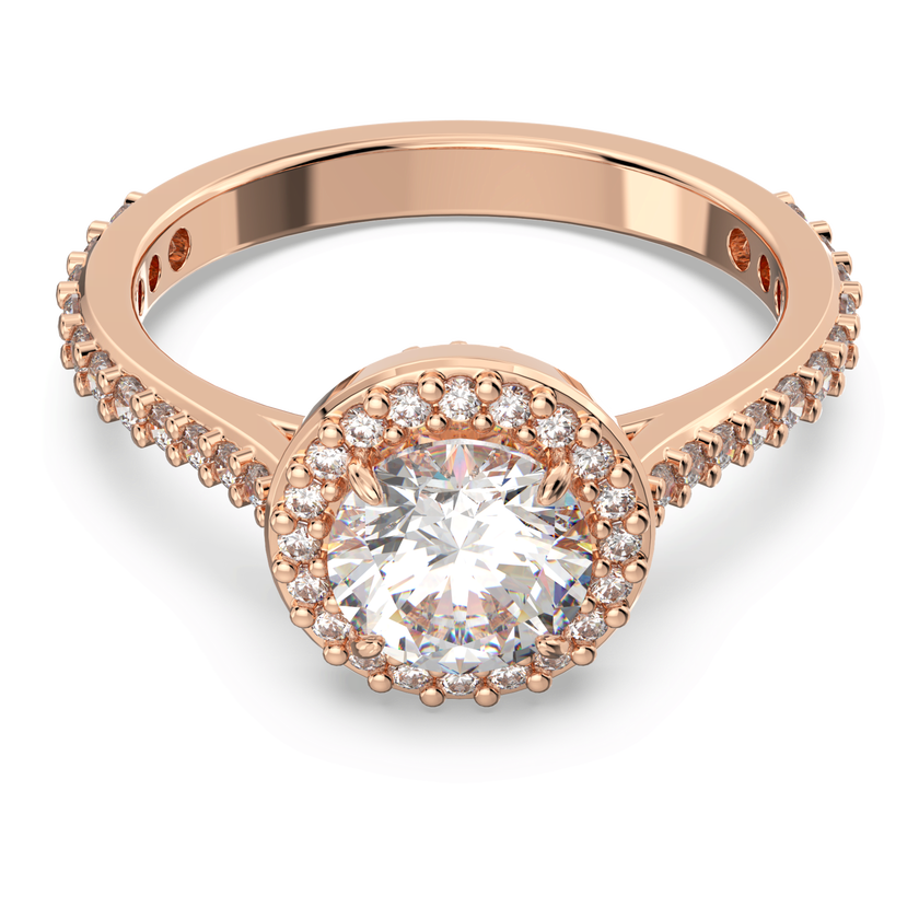 swarovski خاتم كوكتيل una angelic، قطع مُستدير، ترصيع بافيه، لون أبيض، لمسة نهائية من الذهب الوردي عيار 18 قيراط