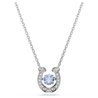 swarovski قلادة symbolica، قطع مستدير، أحجار كريستال صغيرة متراصة، شكل حدوة حصان، لون أزرق، طلاء روديوم