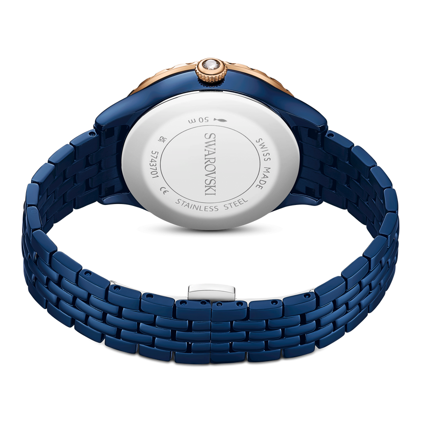swarovski ساعة قمرية octea، سويسرية الصنع، سوار معدني، لون أزرق، لمسة نهائية باللون الأزرق