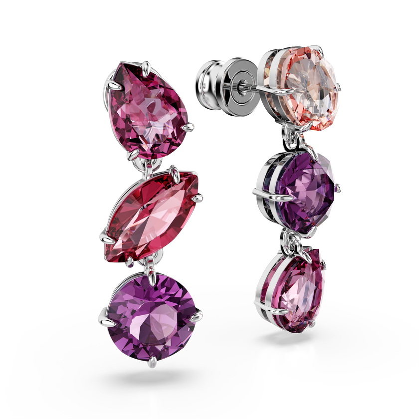 swarovski gema drop earrings  mixed cuts  pink  rhodium plated