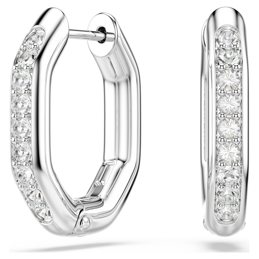 swarovski أقراط حلقية dextera، شكل مثمن، قطع مستدير، لون أبيض، طلاء روديوم
