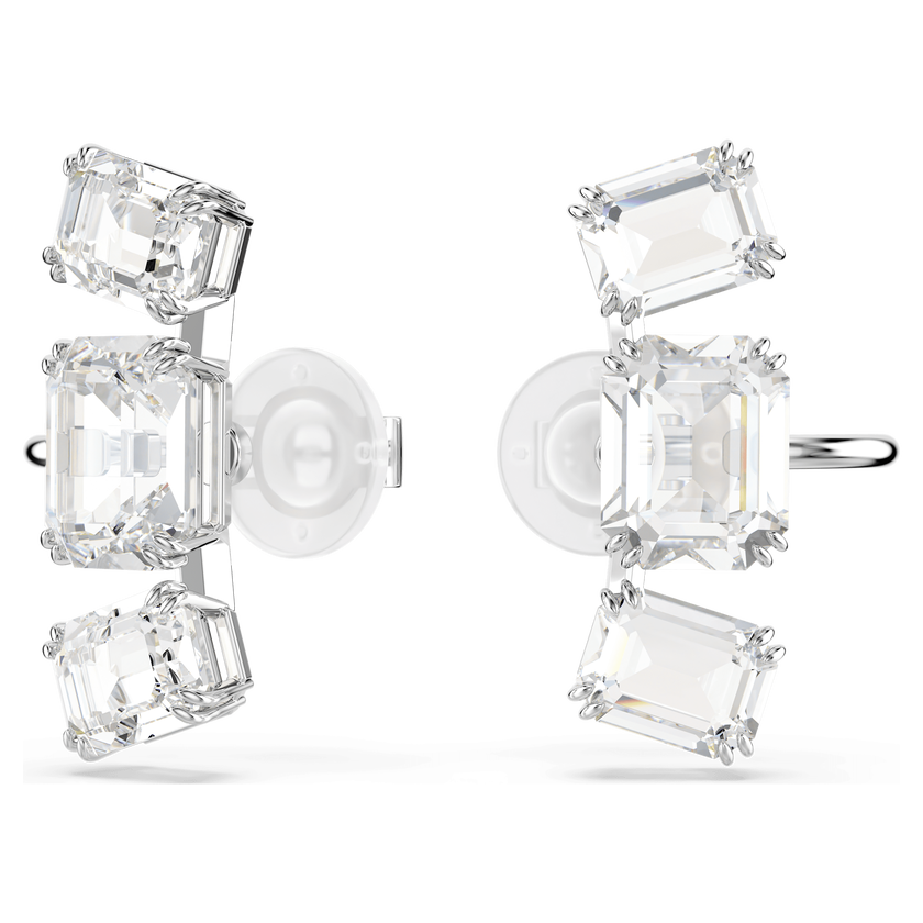 swarovski أقراط بمشبك millenia، قطع مثمن، لون أبيض، طلاء روديوم