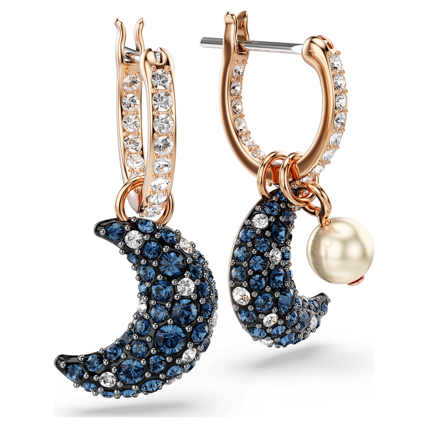 swarovski أقراط متدلية sublima، لؤلؤ كريستال، تصميم غير متماثل، على شكل هلال، ألوان متعددة، طلاء بلون ذهبي وردي