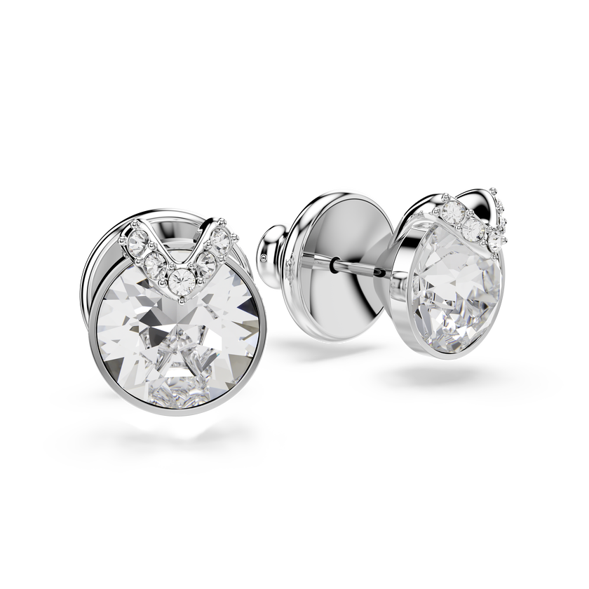 swarovski أقراط دبوسية bella على شكل حرف v، قطع مُستدير، ترصيع بافيه، لون أبيض، طلاء روديوم