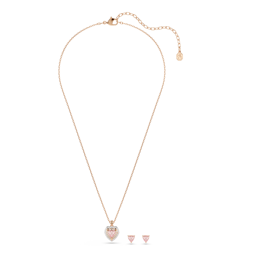 swarovski طقم one، قطع على شكل قلب، أحجار كريستال صغيرة متراصة، شكل قلب، لون وردي، لمسة نهائية من معادن مختلطة
