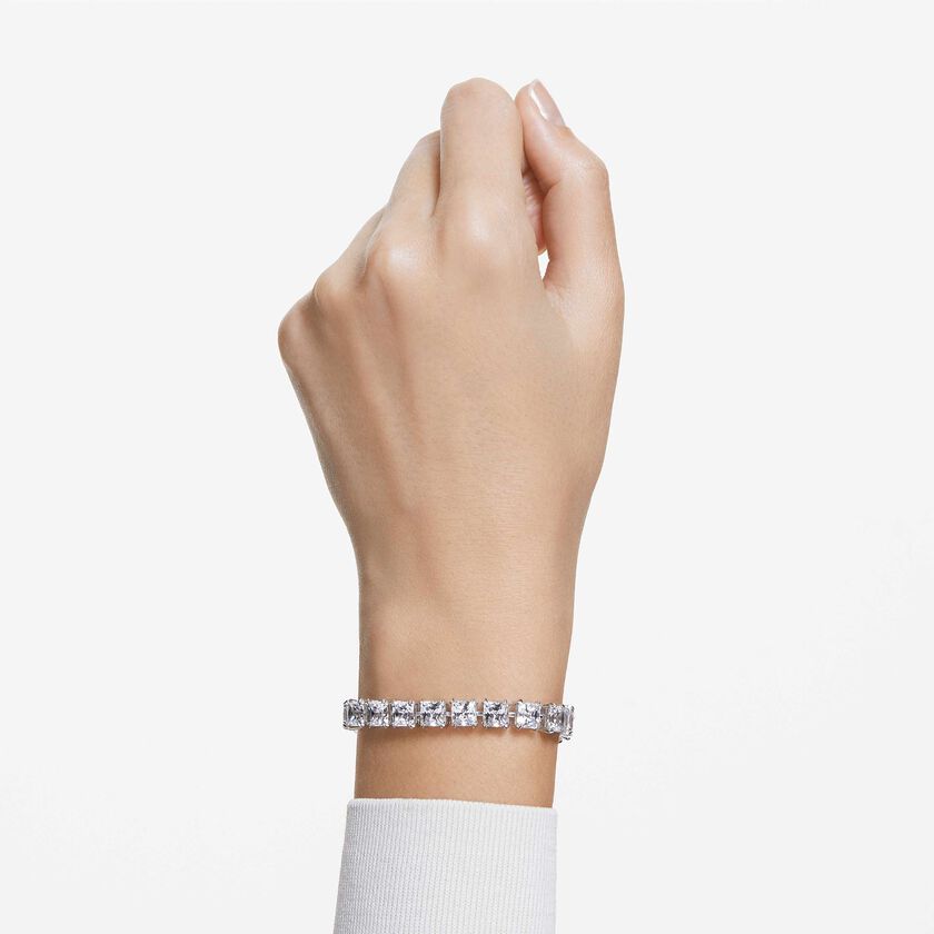 swarovski سوار تنس millenia، قطع مربع، صغير، لون أبيض، طلاء روديوم