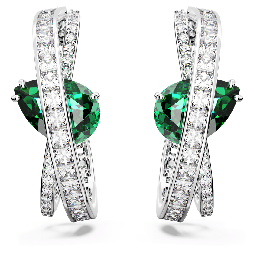 swarovski أقراط حلقية hyperbola، زركونيا محايدة الكربون، قطع متنوع، لون أخضر، طلاء روديوم