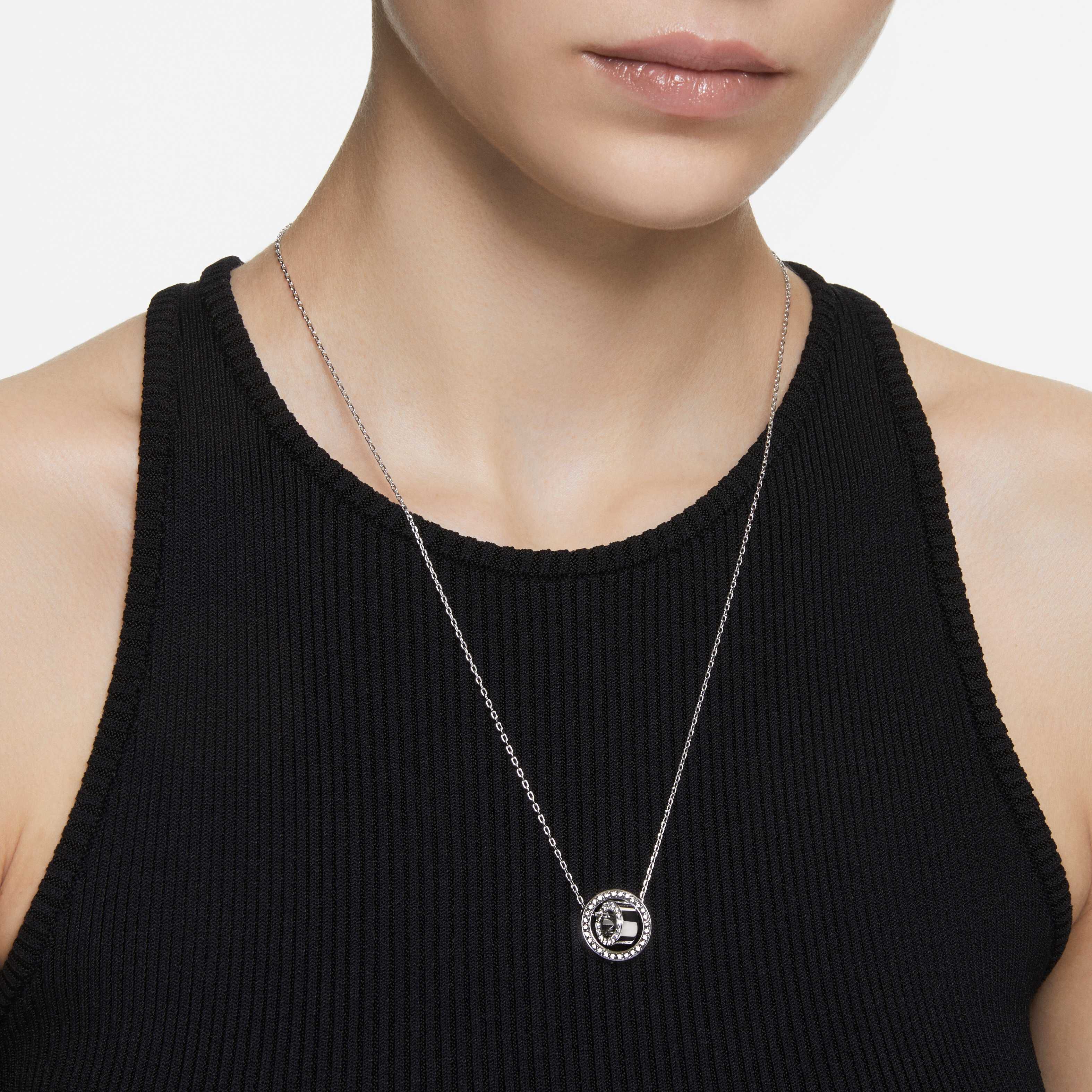 swarovski قلادة hollow، دائرية، لون أبيض، طلاء روديوم