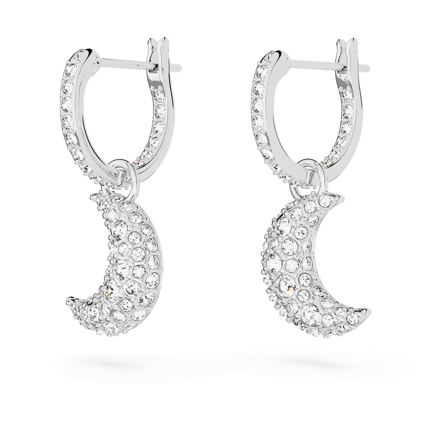 swarovski أقراط متدلية sublima، على شكل هلال، لون أبيض، طلاء روديوم