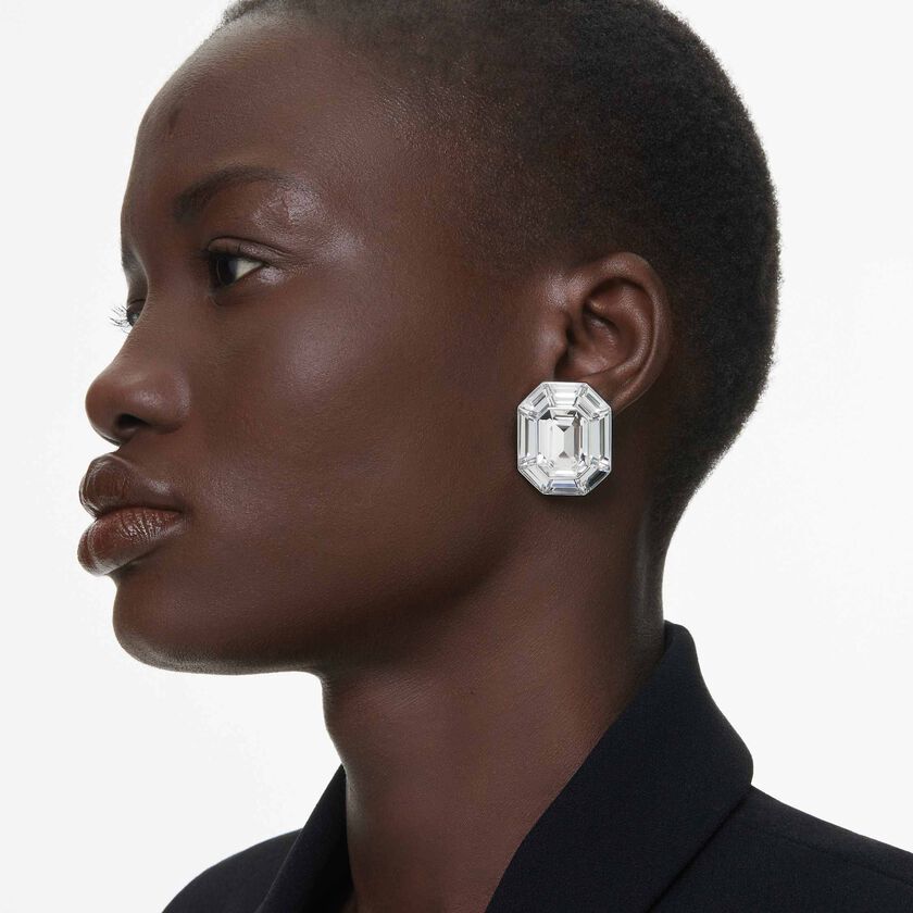 swarovski أقراط بمشبك lucent، قطع مثمن، لون أبيض