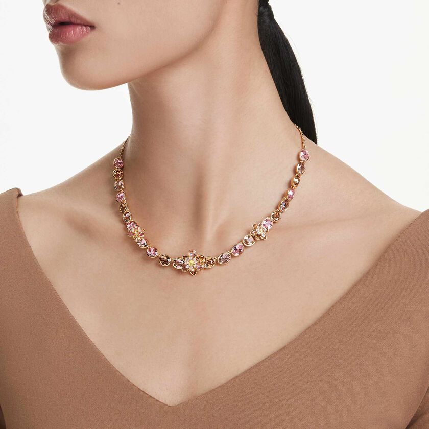 swarovski عقد idyllia، قطع متنوع، شكل زهرة، ألوان متعددة، طلاء باللون الذهبي