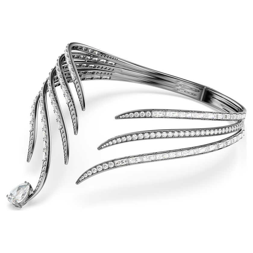 swarovski عقد شوكر the vienna collection، شكل ريشة، لون أبيض، طلاء روثينيوم