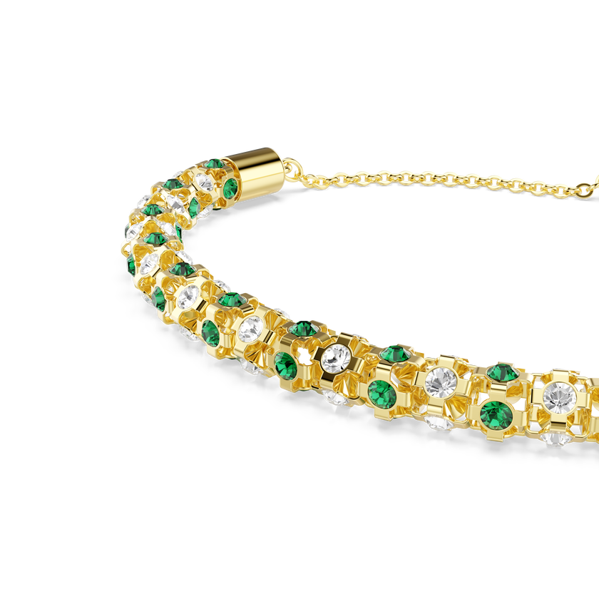 swarovski dextera bracelet  round cut  green  gold tone finish