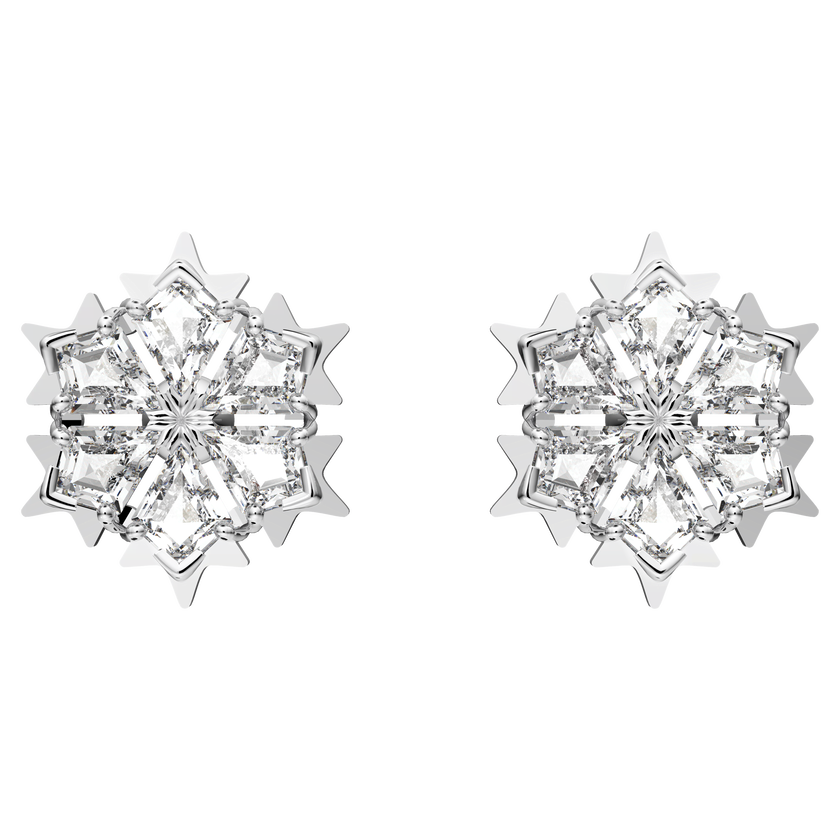 swarovski أقراط دبوسية magic، على شكل رقاقة ثلج، لون أبيض، طلاء روديوم
