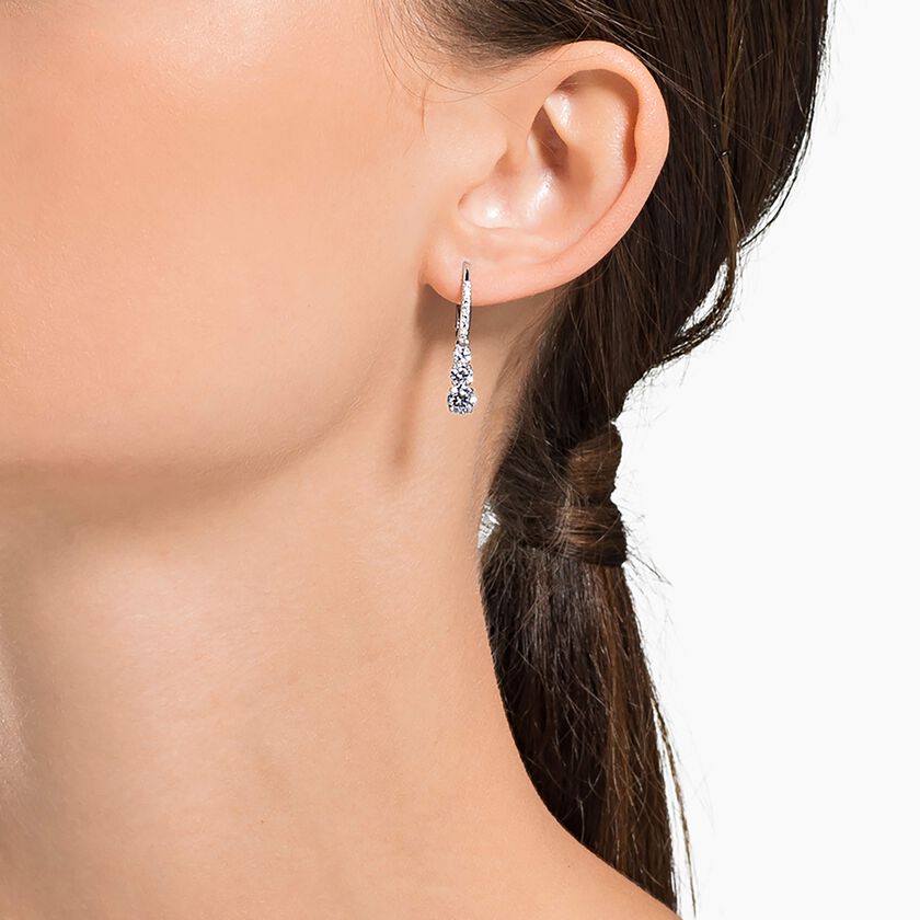 swarovski أقراط حلقية stilla attract ، قطع مستدير، لون أبيض،  طلاء روديوم