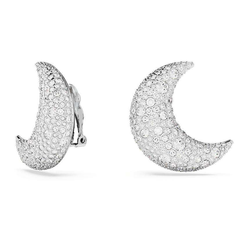 swarovski أقراط بمشبك sublima، على شكل هلال، لون أبيض، طلاء روديوم