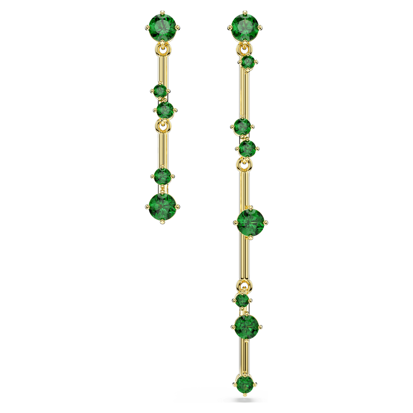 swarovski أقراط متدلية constella، تصميم غير متماثل، قطع مُستدير، لون أخضر، طلاء بلون ذهبي