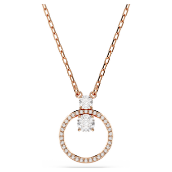 swarovski قلادة constella، أحجار كريستال صغيرة متراصة، قطع مستدير، لون أبيض، طلاء باللون الذهبي الوردي