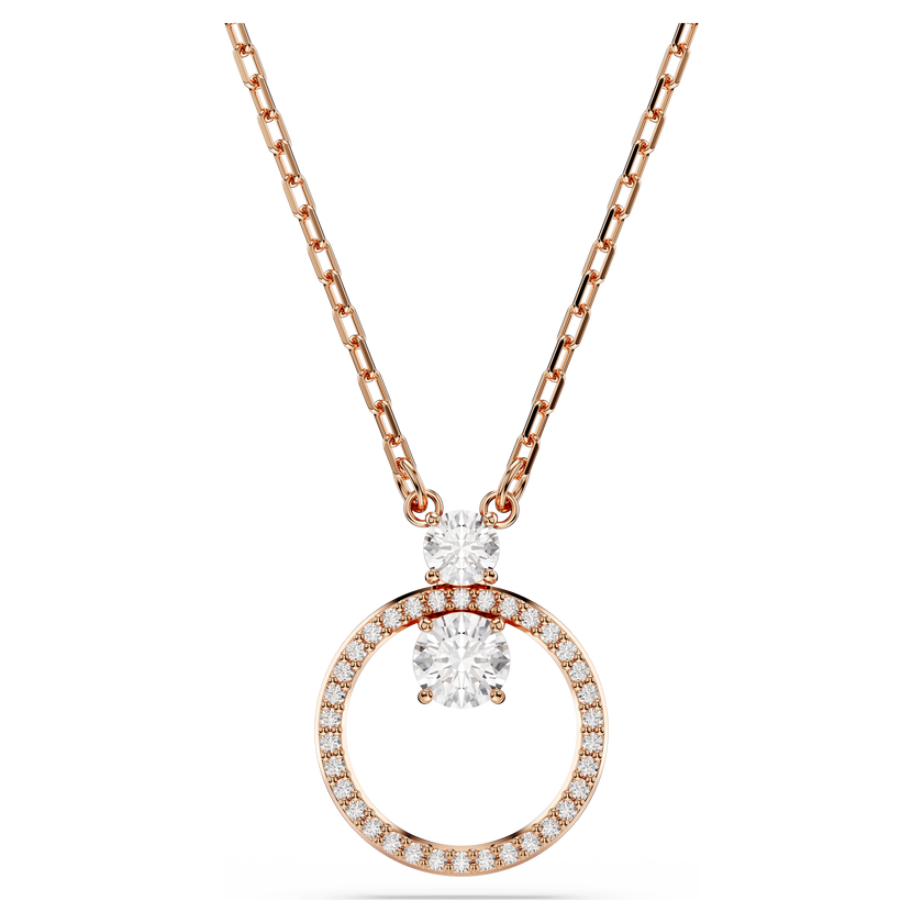 swarovski قلادة constella، أحجار كريستال صغيرة متراصة، قطع مستدير، لون أبيض، طلاء باللون الذهبي الوردي