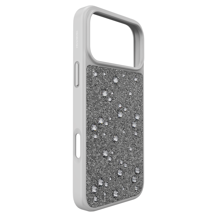 swarovski حافظة high للهاتف الذكي، كريستالات مسطحة من الخلف، iphone  17 pro max، لون فضي