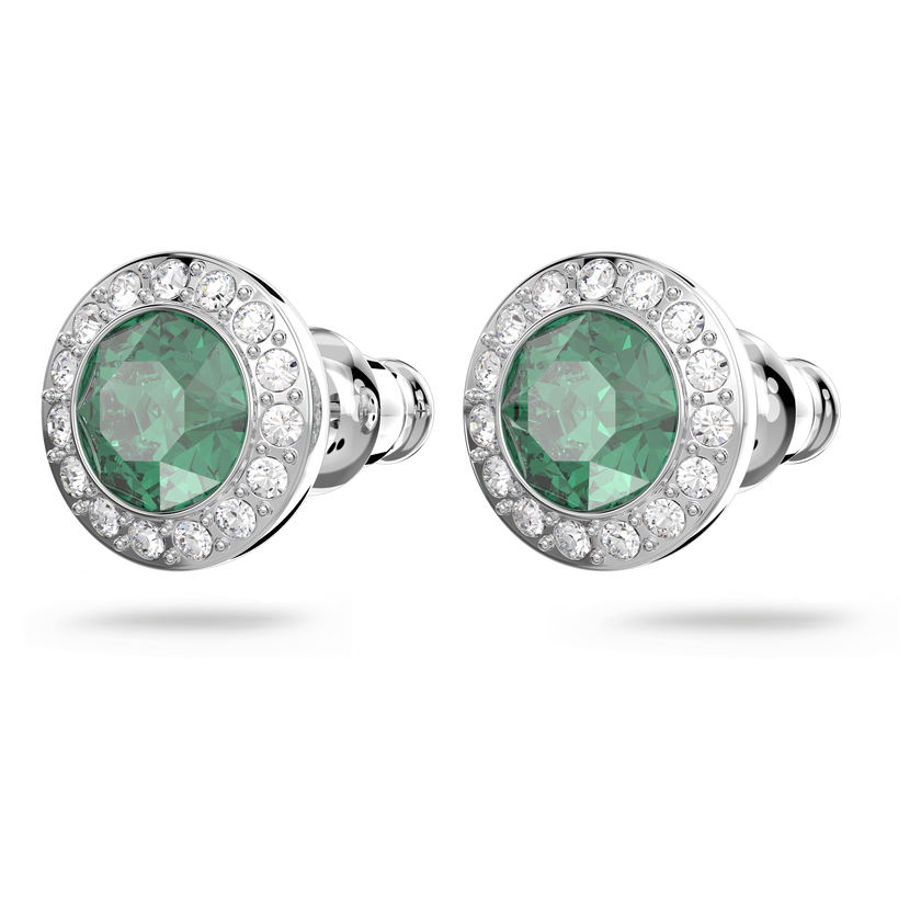 swarovski أقراط دبوسية angelic، قطع مستدير، لون أخضر، طلاء روديوم