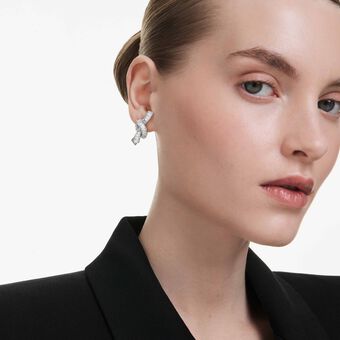 swarovski أقراط matrix، قطع باغيت، شكل عقدة، لون أبيض، طلاء روديوم