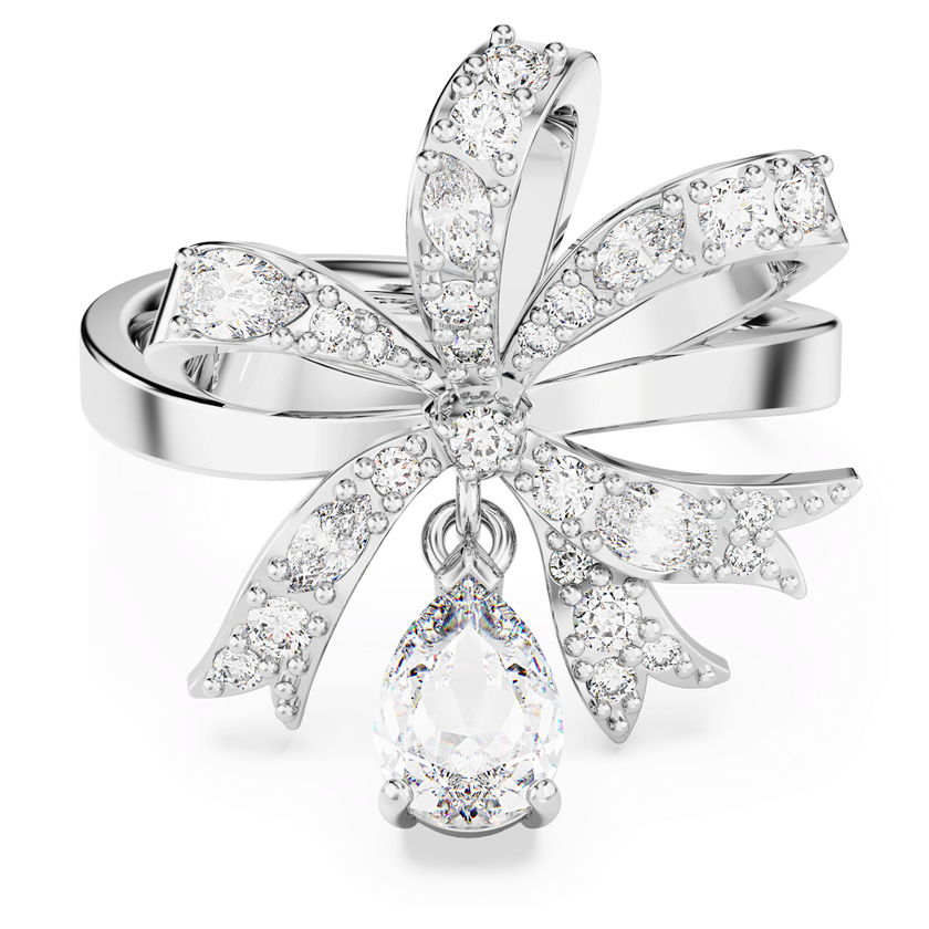 swarovski خاتم volta كوكتيل، على شكل أنشوطة، حجم صغير، لون أبيض، طلاء روديوم