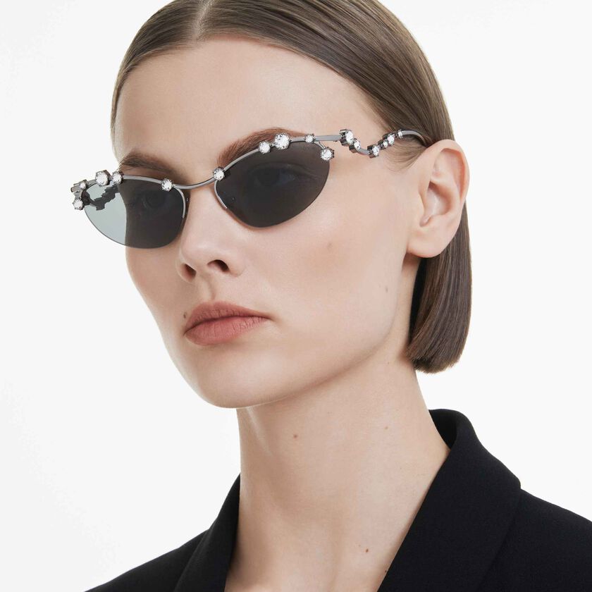 swarovski نظارة شمسية، شكل عيون القطة، sku001، لون فضي