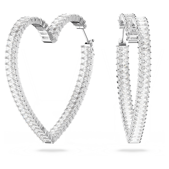 swarovski أقراط matrix حلقية، على شكل قلب، حجم كبير، لون أبيض، طلاء روديوم