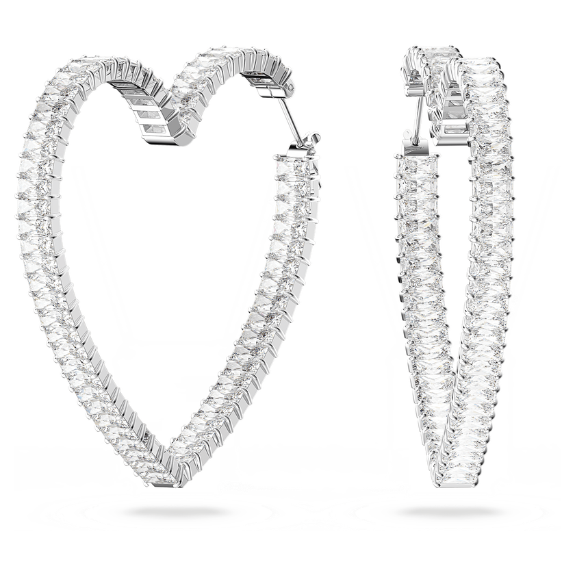 swarovski أقراط matrix حلقية، على شكل قلب، حجم كبير، لون أبيض، طلاء روديوم