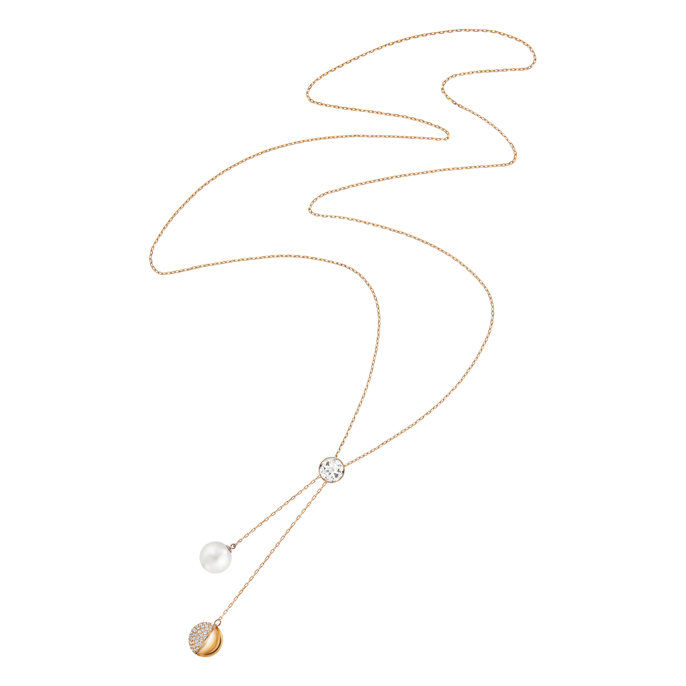 swarovski عقد forward على شكل حرف y، لون أبيض، طلاء باللون الذهبي الوردي