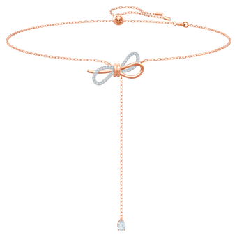 swarovski عقد lifelong على شكل ربطة قوسيّة وحرف y، لون أبيض، لمسة نهائية من معادن مختلطة