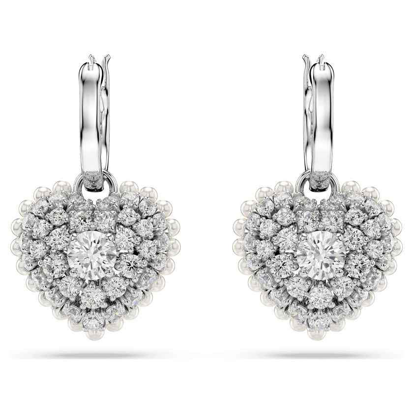 swarovski أقراط متدلية hyperbola، لؤلؤ كريستال، على شكل قلب، لون أبيض، طلاء روديوم