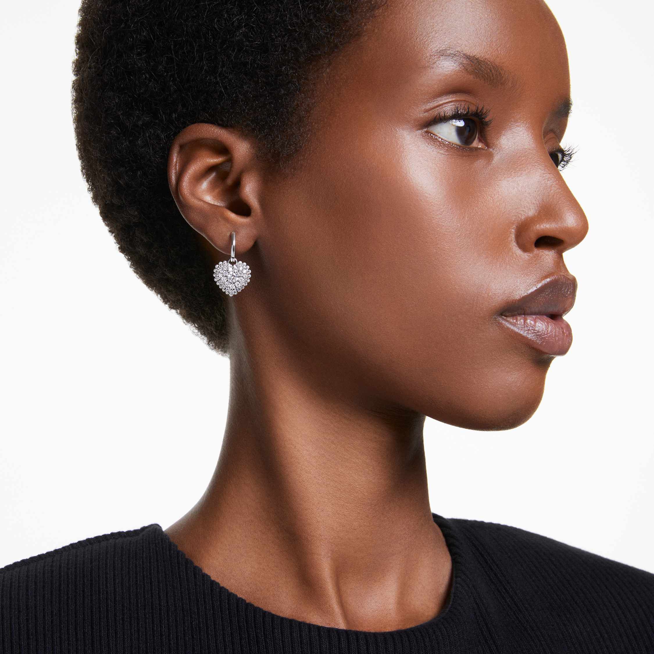 swarovski أقراط متدلية hyperbola، لؤلؤ كريستال، على شكل قلب، لون أبيض، طلاء روديوم