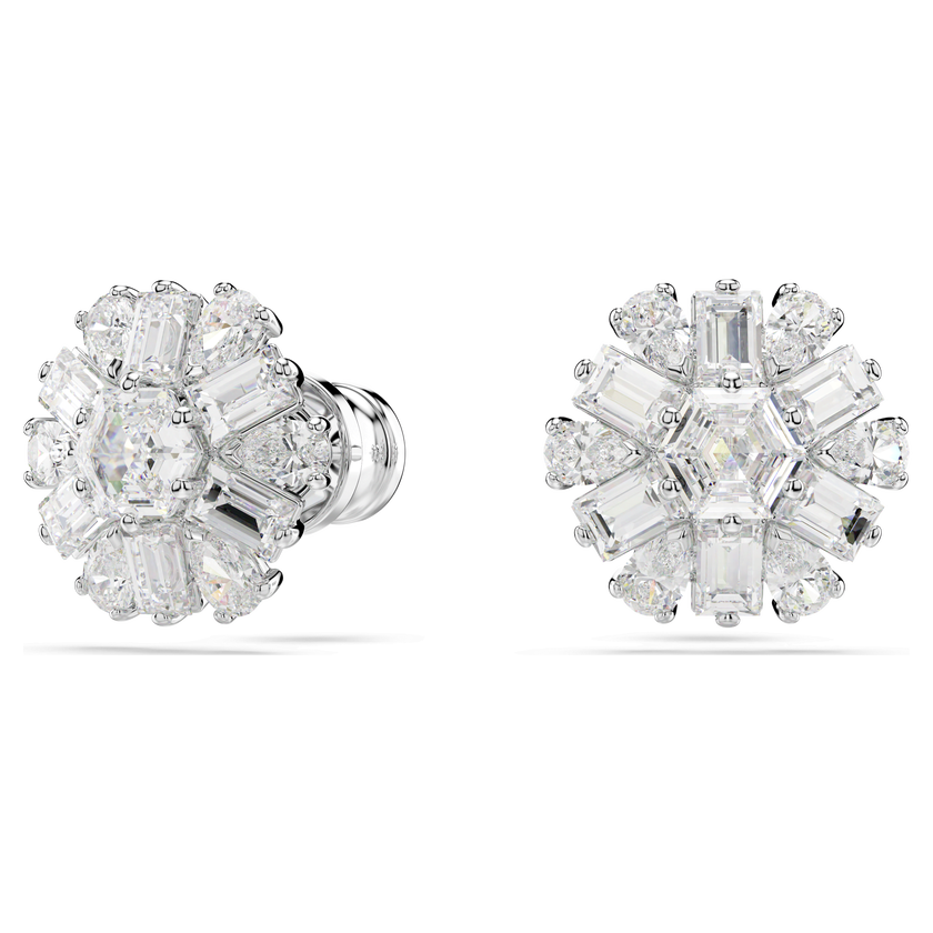 swarovski أقراط دبوسية idyllia، قطع متنوع، شكل ندفة ثلج، لون أبيض، طلاء روديوم