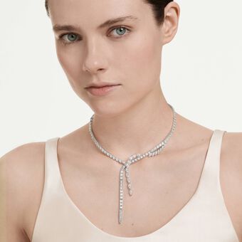swarovski عقد mesmera على شكل حرف y، قطع متنوع، لون أبيض، طلاء روديوم