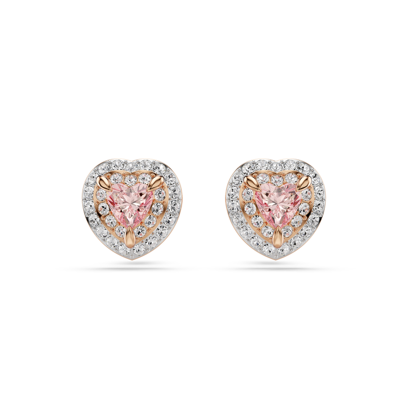 swarovski أقراط دبوسية one، قطع على شكل قلب، أحجار كريستال صغيرة متراصة، شكل قلب، لون وردي، لمسة نهائية من معادن مختلطة