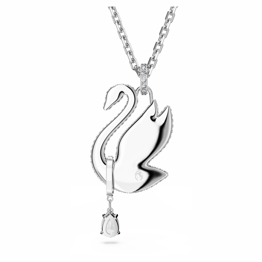 swarovski عقد swan، على شكل بجعة، طويل، لون أبيض، طلاء روديوم