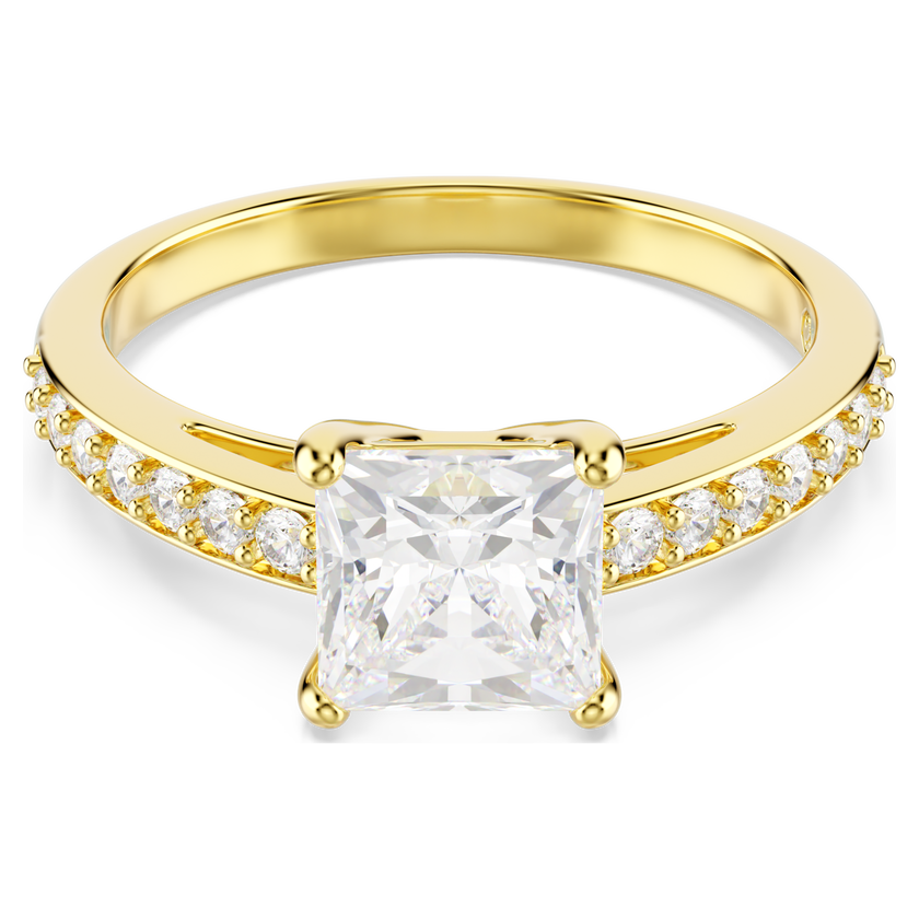 swarovski خاتم attract، قطع مربع، ترصيع بافيه، لون أبيض، لمسة نهائية من الذهب عيار 18 قيراط