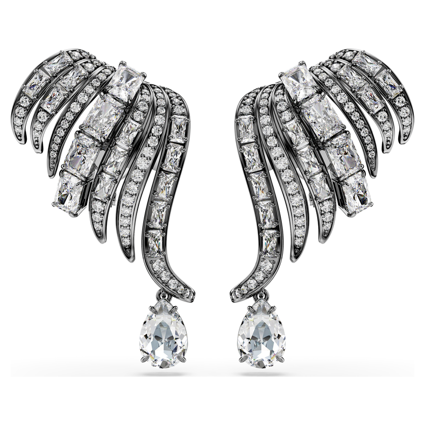 swarovski حلية الأذن the vienna collection، شكل ريشة، لون أبيض، طلاء روثينيوم