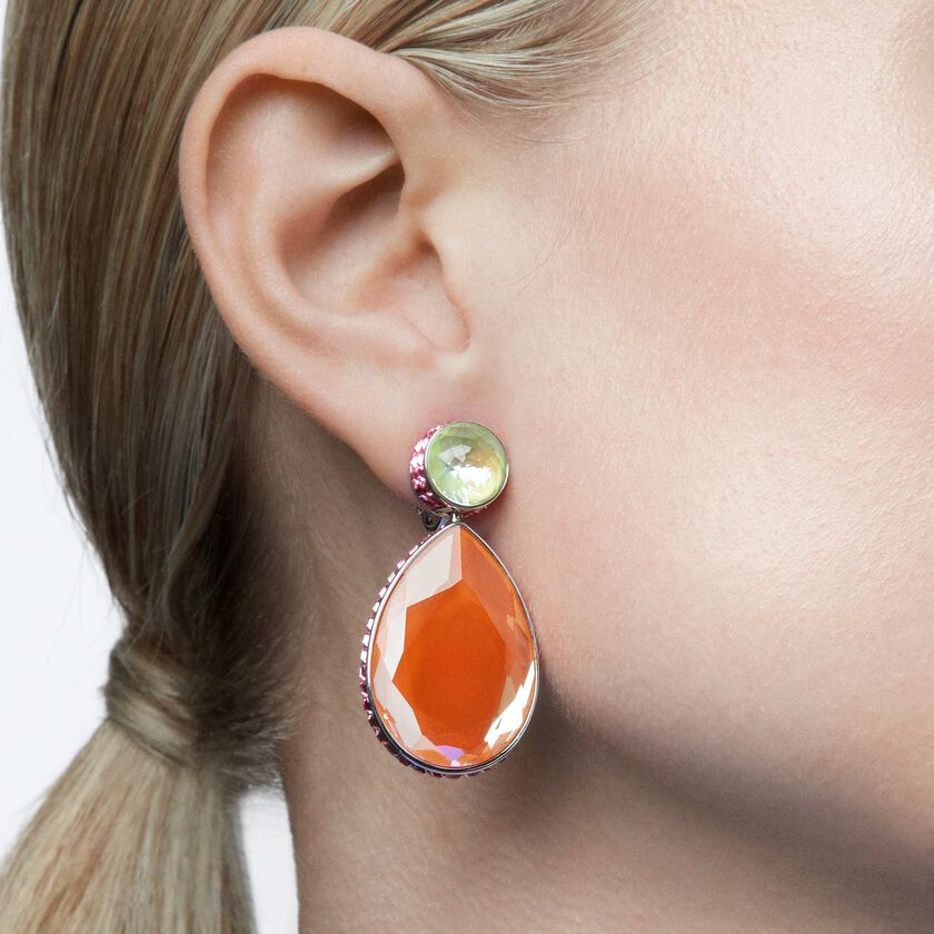 swarovski أقراط orbita بمشبك، مزدانة بكريستال على شكل قطرة، ألوان متعددة، طلاء روديوم