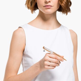swarovski قلم حبر جاف crystalline بزخرفة على شكل عين، لون أبيض، طلاء ذهبي وردي