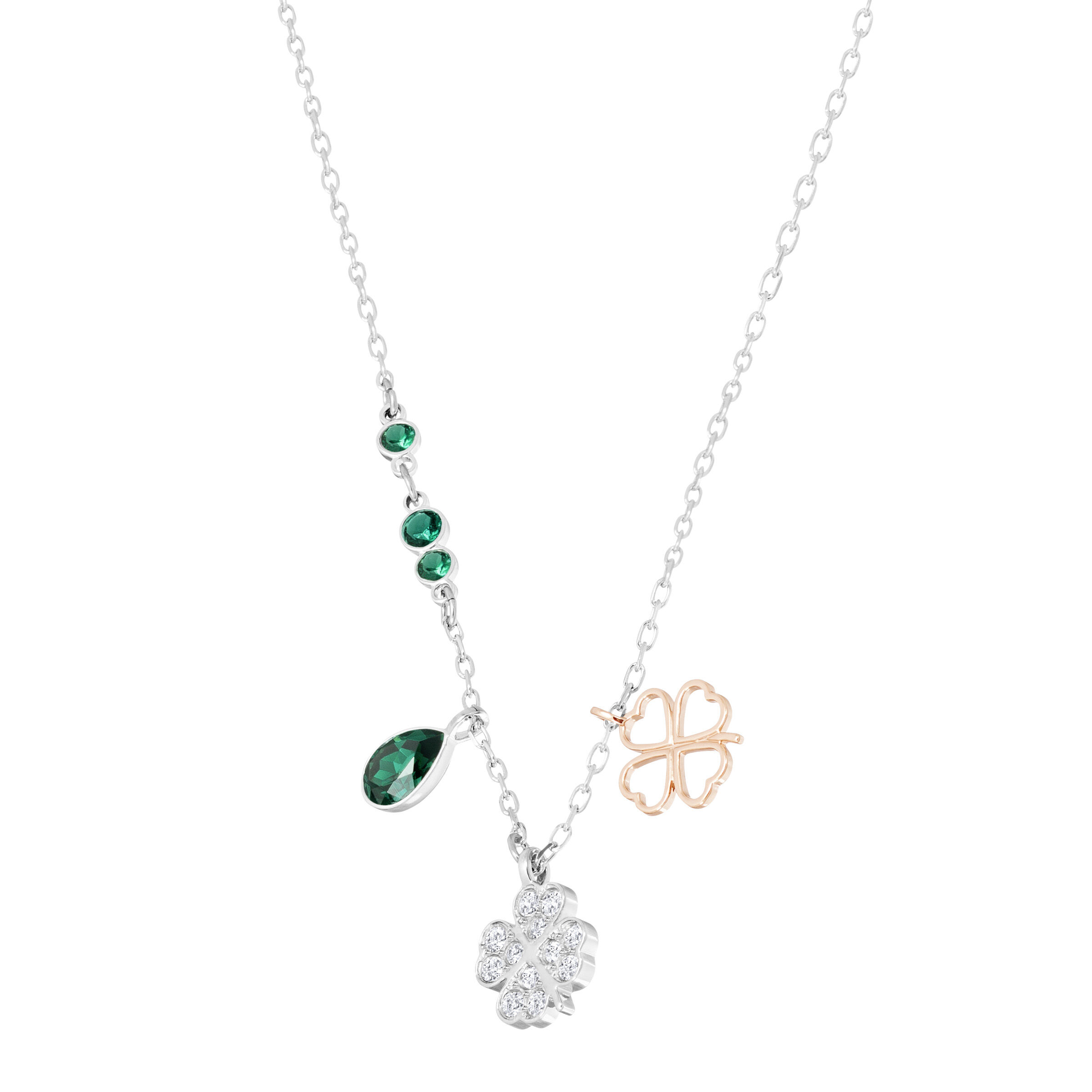 swarovski قلادة symbolic من سواروفسكي، على شكل زهرة برسيم، لون أخضر، لمسة نهائية من معادن مختلطة