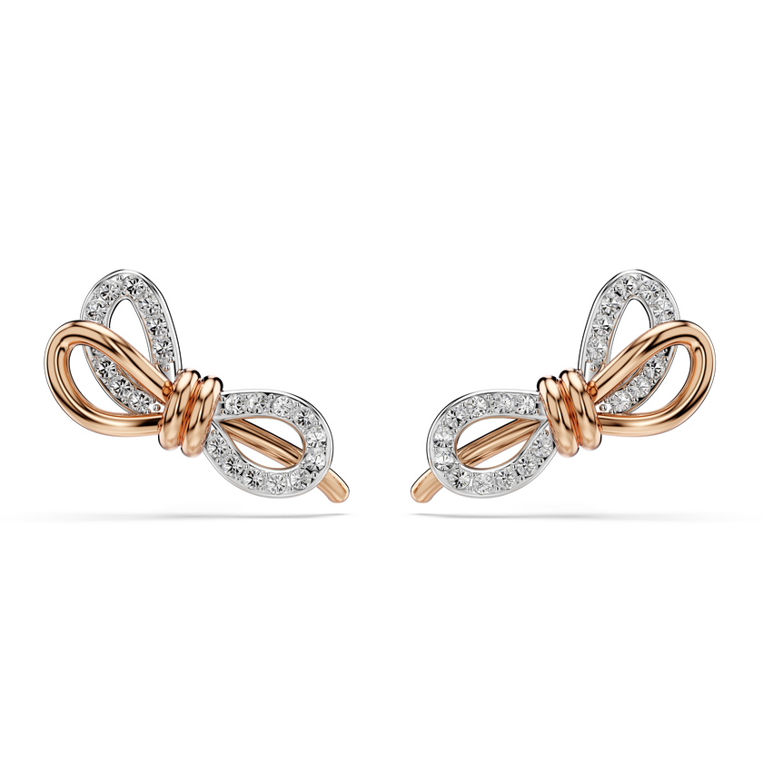 swarovski أقراط دبوسية lifelong، أحجار كريستال صغيرة متراصة، شكل أنشوطة، لون أبيض، لمسة نهائية من معادن مختلطة