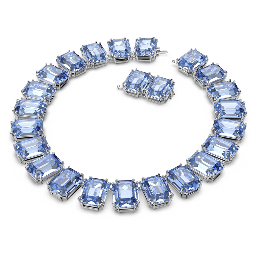 swarovski عقد millenia، مزدان بكريستالات مثمنة، لون أزرق، طلاء روديوم