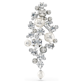 swarovski بروش constella، لؤلؤ كريستال، قطع مستدير، لون أبيض، طلاء روديوم