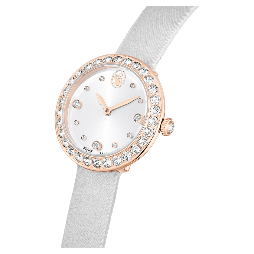 swarovski ساعة matrix tennis، صناعة سويسرية، سوار جلد، لون رمادي، لمسة نهائية باللون الذهبي الوردي